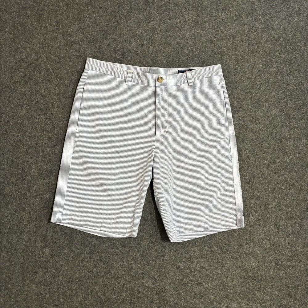 Vineyard Vines Seersucker Club Shorts Men's 33 Blue Striped Chino Preppy 9"